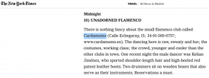 NYT en Cardamomo Flamenco Madrid